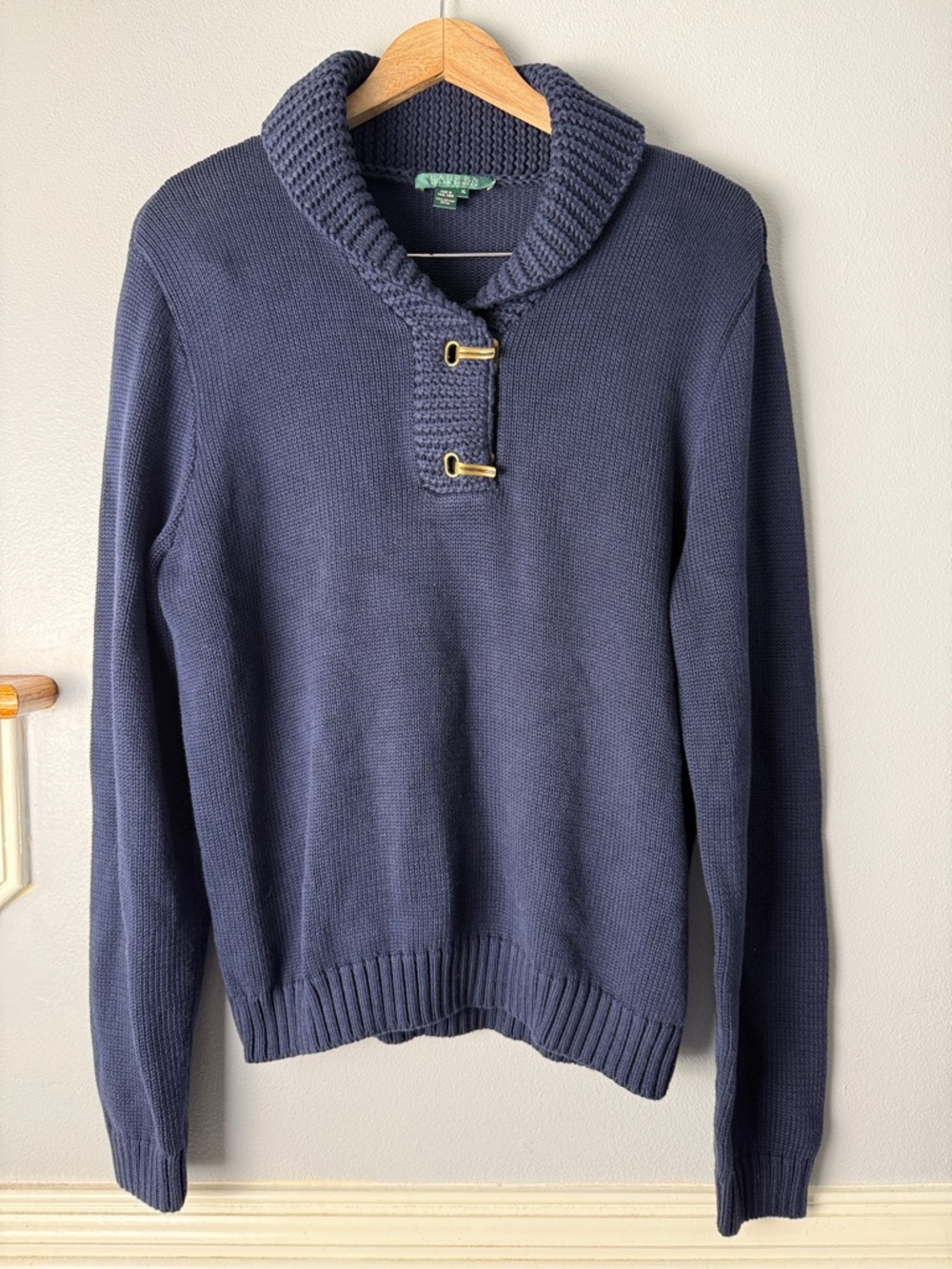 Lauren Ralph Lauren Navy Crewneck Sweater with Toggle Detail